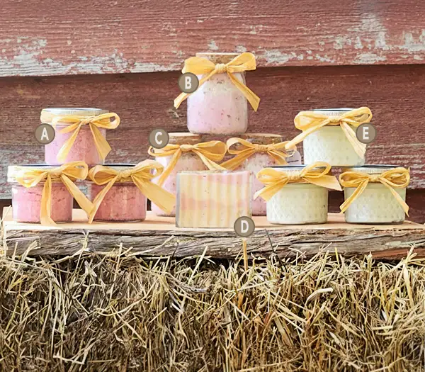 Caramel-Apple-600x525-product-lettering Caramel Apple scent line with alphanumeric notation for each product.