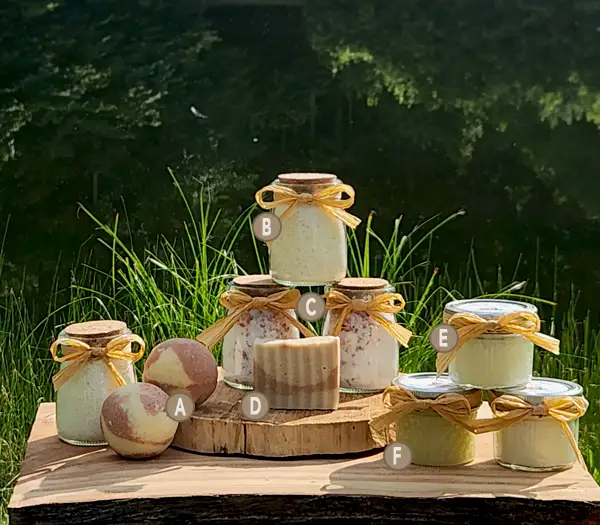 Coconut-600x525-product-lettering Coconut scent line with alphanumeric notation for each product.