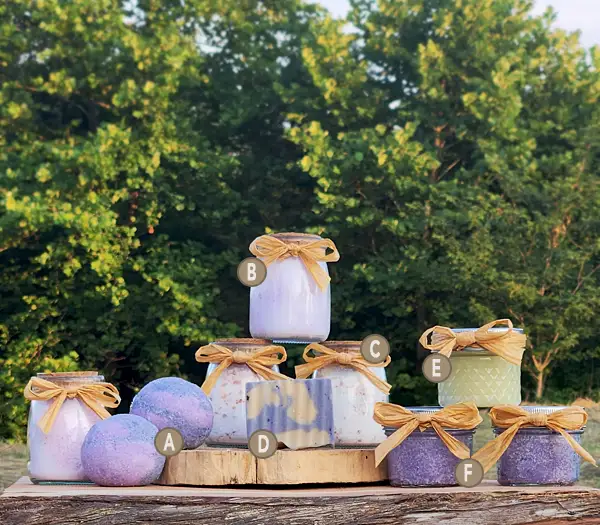 Lavendar-600x525-product-lettering Lavendar scent line with alphanumeric notation for each product.