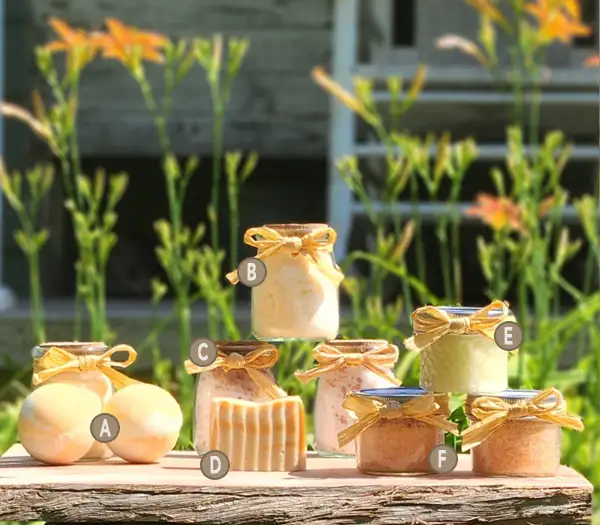 Orange-Blossom-600x525-product-lettering Orange Blossom scent line with alphanumeric notation for each product.