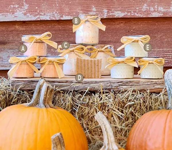 Pumpkin Spice scent line with alphanumeric notation for each product.