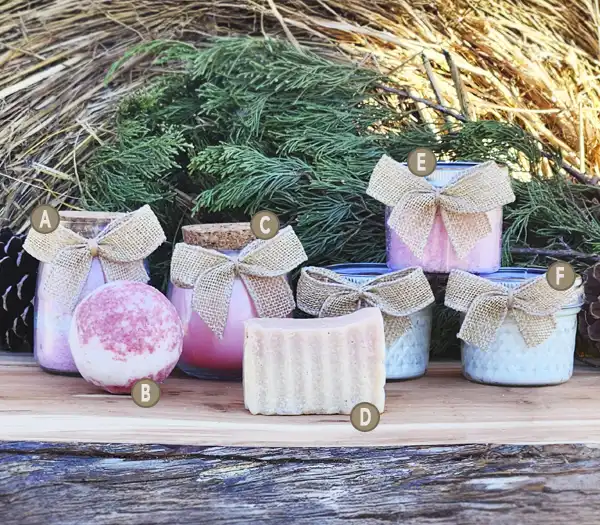 Peppermint scent line with alphanumeric notation for each product.