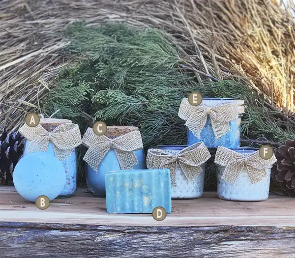 Winter Linen scent line with alphanumeric notation for each product.